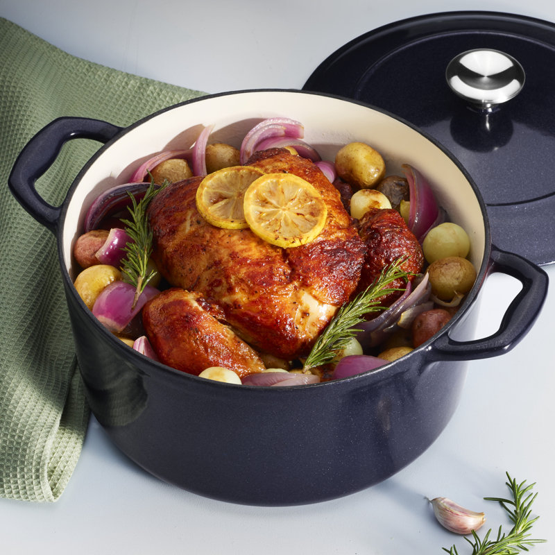 Dark Blue Enameled Cast Iron 5.5-Quart Round Dutch Oven