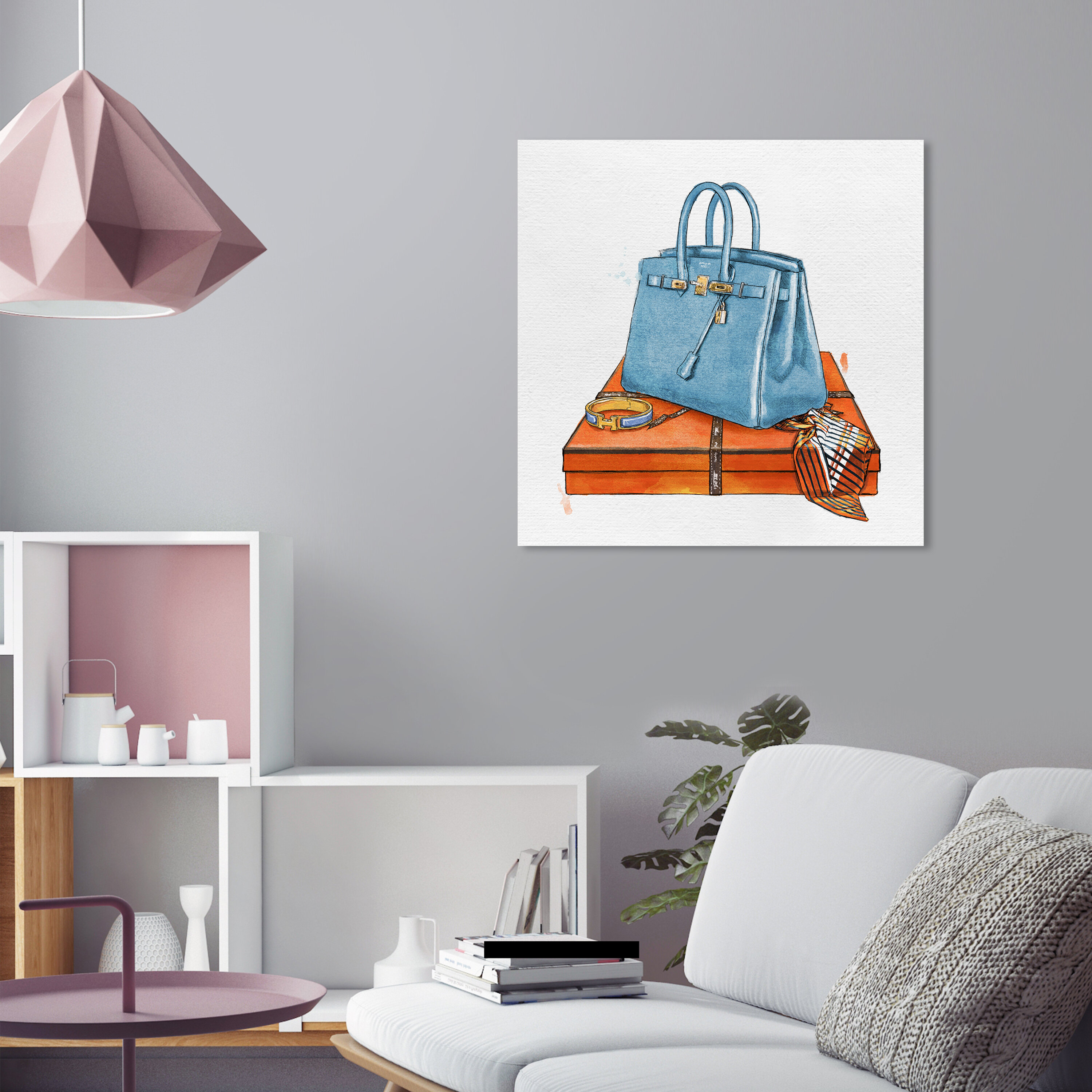 Oliver Gal 'My Bag Collection III' Fashion and Glam Wall Art Canvas Print - Blue, Orange - 24 x 24