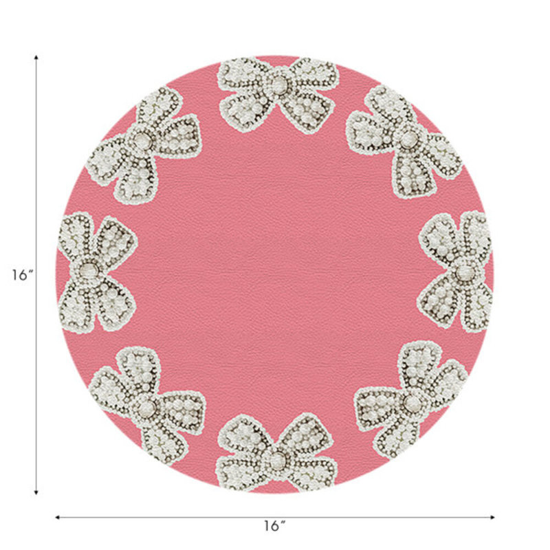Bow Vegan Leather Round Pebble Placemat, Pink