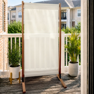 6ft H x 3ft W Freestanding or Surface Mount Outdoor Privacy Screen, Enclo Haven Fabric Panel Wood Frame Portable Patio Privacy Screen Divider, UV Resistant for Balcony Patio Deck or Pool, ECI18051