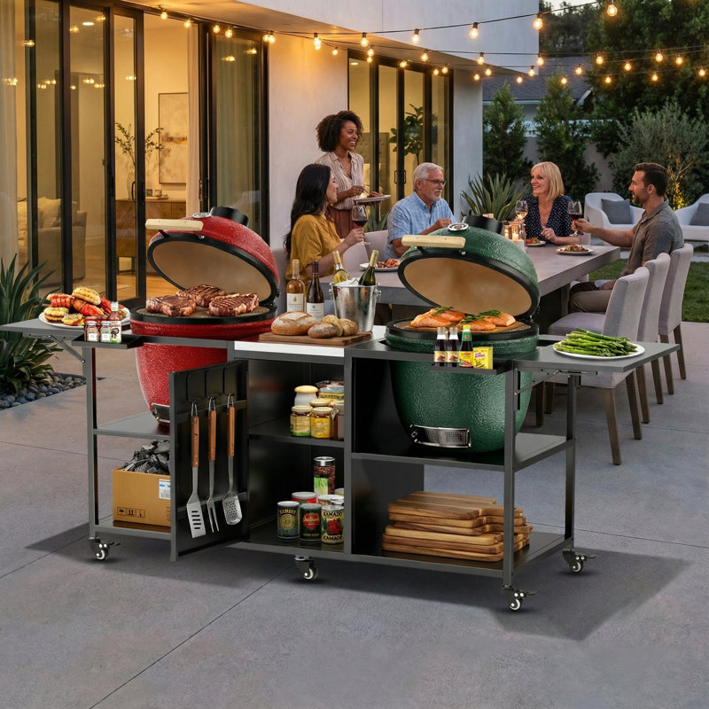 Table de barbecue d'extérieur pour barbecue double Big Green Egg