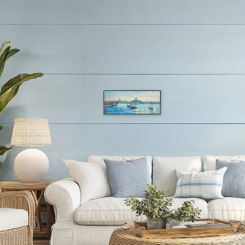 Sunday On The Water Framed Giclee, design by Allayn Stevens, 10" H x 24" W, Midnight Black Framed Giclee