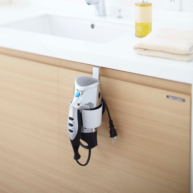 White Steel Over-the-Door Hair Dryer Holder