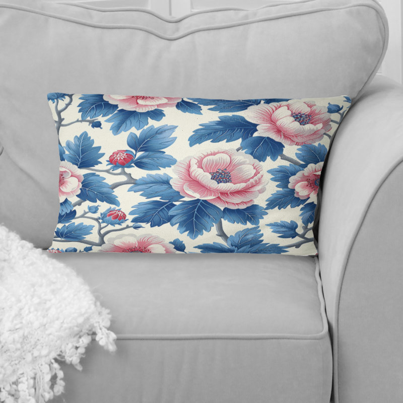 Coussin lombaire à fleurs bleues et florales II