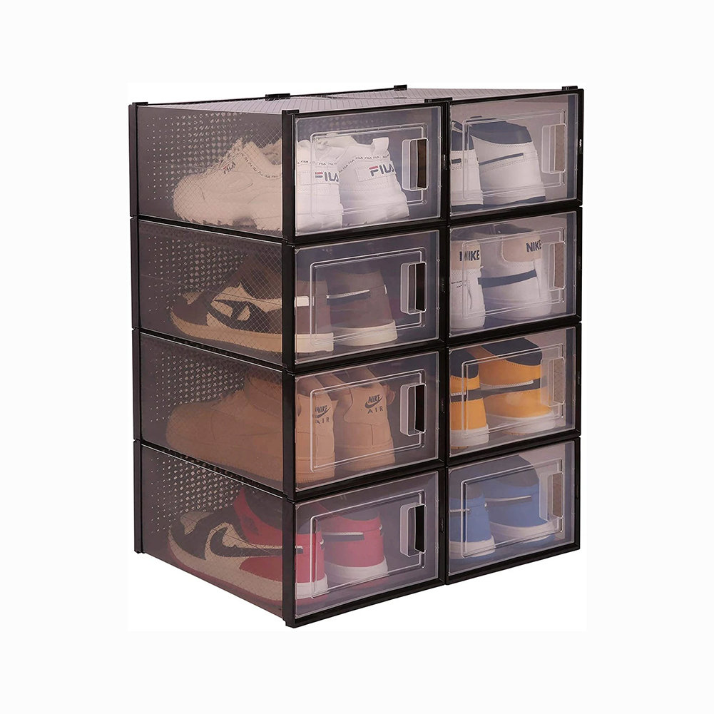 13.19 Foldable Shoe Storage Box Stackable Shoe Container Transparent (Set of 20) Rebrilliant