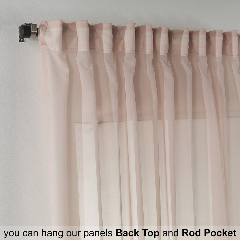 Extra Wide & Extra Long Faux Silk Crep Chifon Sheer Curtain Panels, 52" W x 180" L, Pink