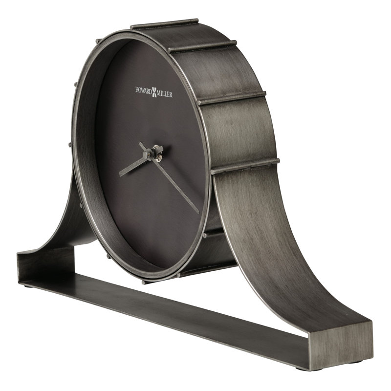 Seeley Modern & Industrial Mantel Clock, Bent Iron Tambour Frame with Blackened Steel Dial, Quartz Movement
