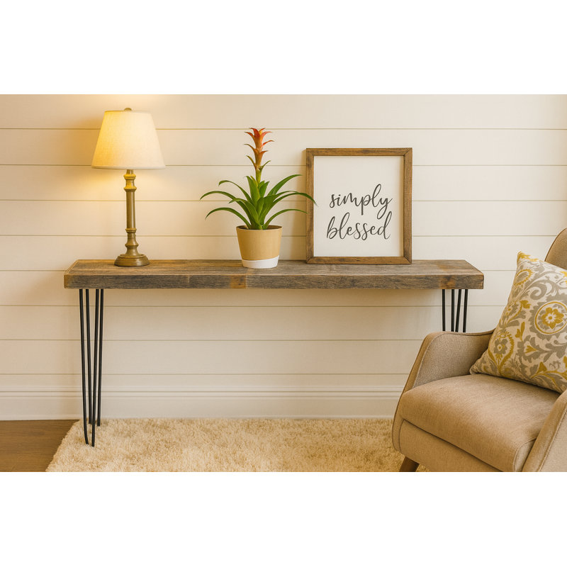 Console 60 po en bois récupéré avec pieds en épingle à cheveux en métal noir, Naturel, H 30 po x l 60 po x p 12 po