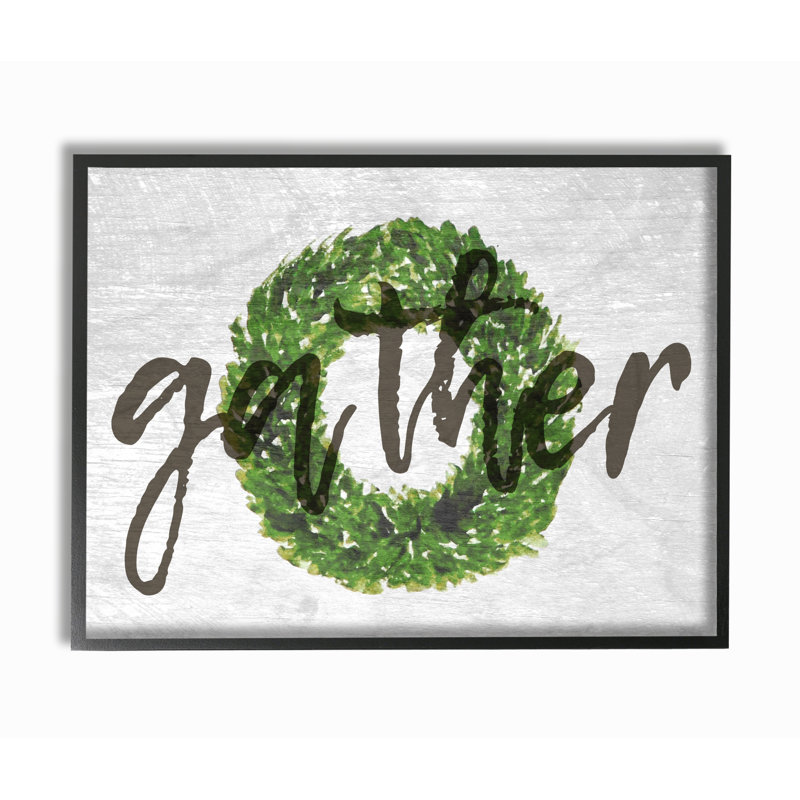 «Gather Boxwood Wreath Typographie», art textuel, H 20 po x l 16 po, Giclée encadrée noir minuit