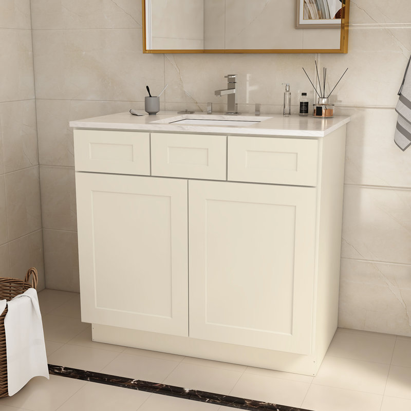 Base de meuble-lavabo antique en contreplaqué blanc antique pour la cuisine et la salle de bain 36 po x 21 po x 34,5 po - Meuble-lavabo silencieux à conception silencieuse