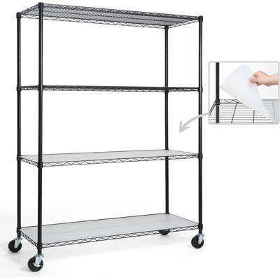 CAPHAUS NSF Commercial Heavy Duty 4-Tier Adjustable Wire Shelving w/Wheels, Leveling Feet & Liners, 48 x 18 x 76, Black
