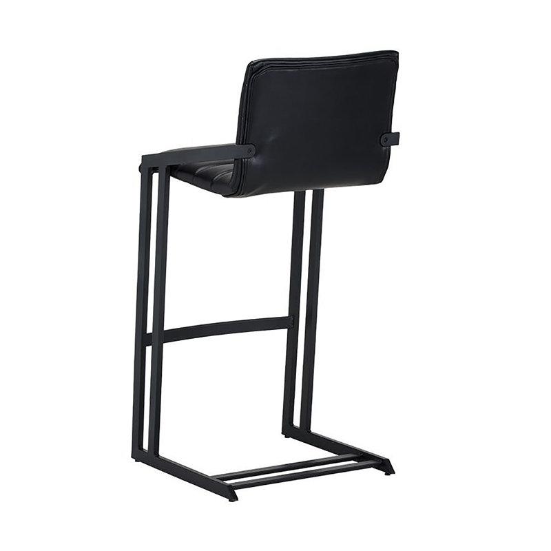 Webber Upholstered Stool with Metal Frame, Bar Stool (30" Seat Height), Black Faux Leather