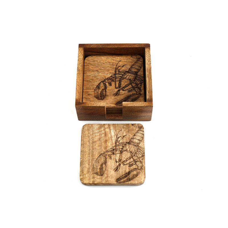 Wood Square 4 Piece Coaster Set