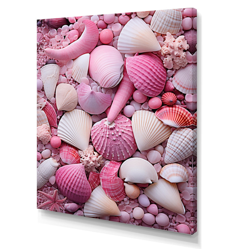 Coquillage rose sur la plage sur toile, H 20 po x l 12 po x P 1 po, Toile tendue