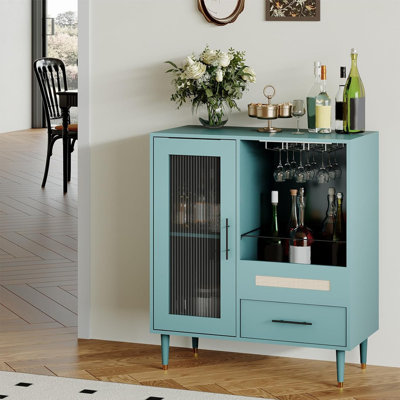 Freestanding Wine Bar Cabinet & Coffee Bar with Wine Rack, Modern Liquor Cabinet with Storage Sideboard Buffet with Tempered Glass Door & Drawers & Gl by 17 Stories