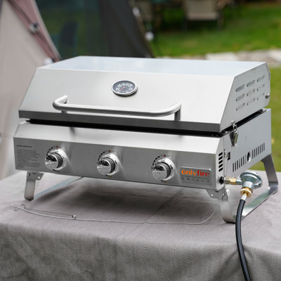 Plaque chauffante au gaz à dessus plat avec pieds pliables, plaque chauffante au propane en acier inoxydable à 3 brûleurs, plaque chauffante portable de 24 po
