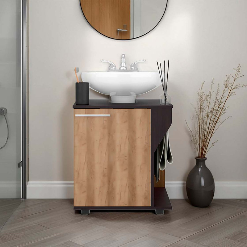 Armoire de rangement en wengé et chêne naturel avec deux tablettes