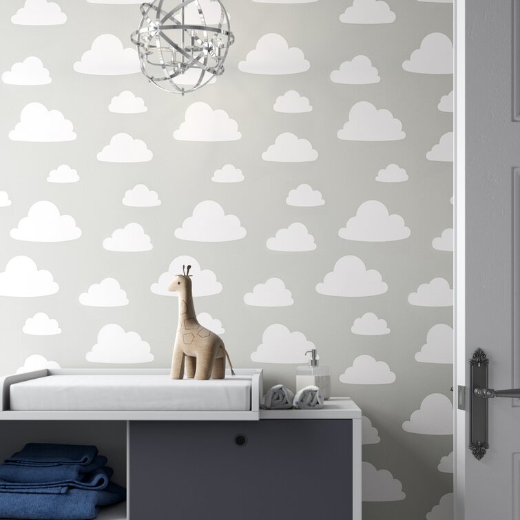 Boys Room Ceiling with Cloud Wallpaper  Transitional  Boys Room
