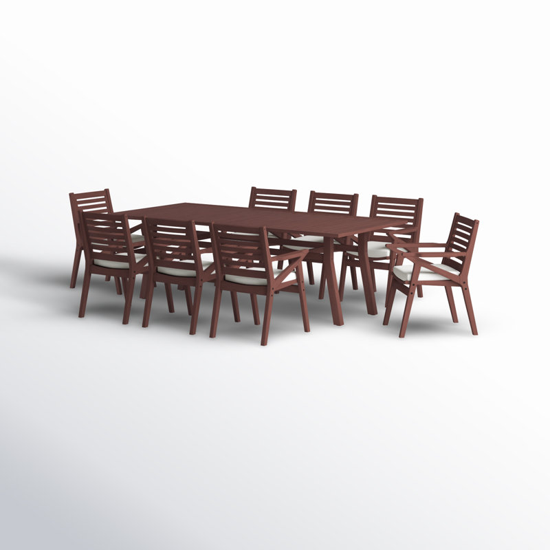 Minhaj Rectangular 8 - Person 90" Long Dining Set With Sunbrella Cushion Covers, Bliss White Sunbrella®