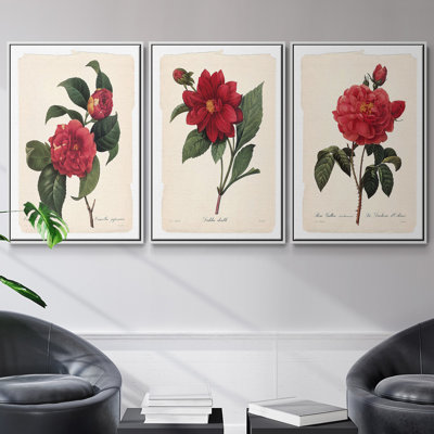 Red Botanical I, ensemble de 3 toiles encadrées sur toile