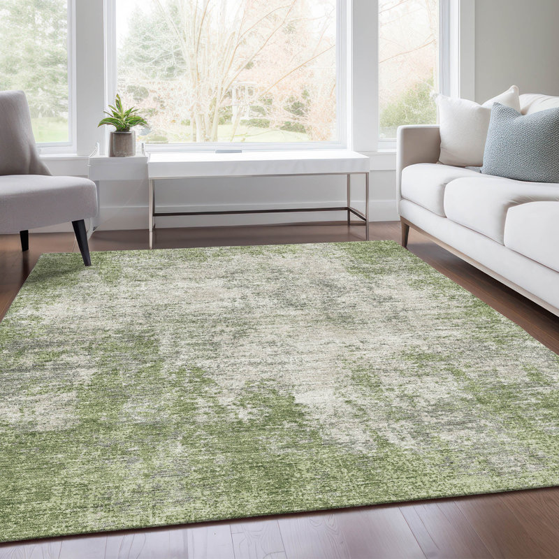 Tapis vert Prisco lavable à la machine de qualité supérieure, Rectangulaire 3 pi x 5 pi
