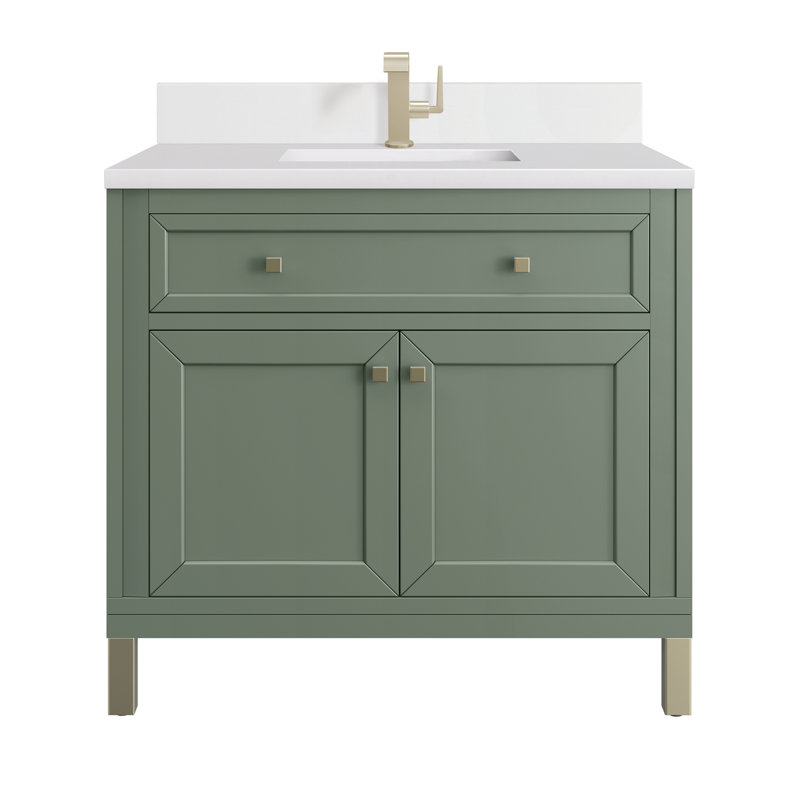 Chicago 36' W Single Vanity, Smokey Celadon, White Zeus Quartz, Single-Hole