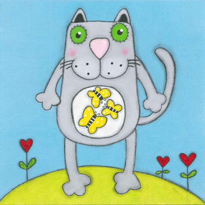 «Cat with Butterflies», reproduction sur toile tendue