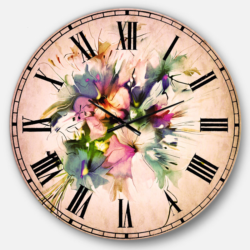 Fleurs d'été colorées - Horloge murale traditionnelle, Grand
