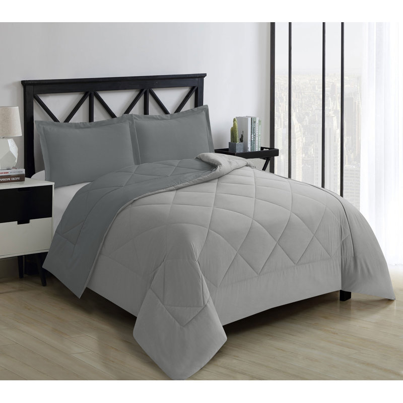 King Charcoal and Silver Reversible Microfiber Comforter Set