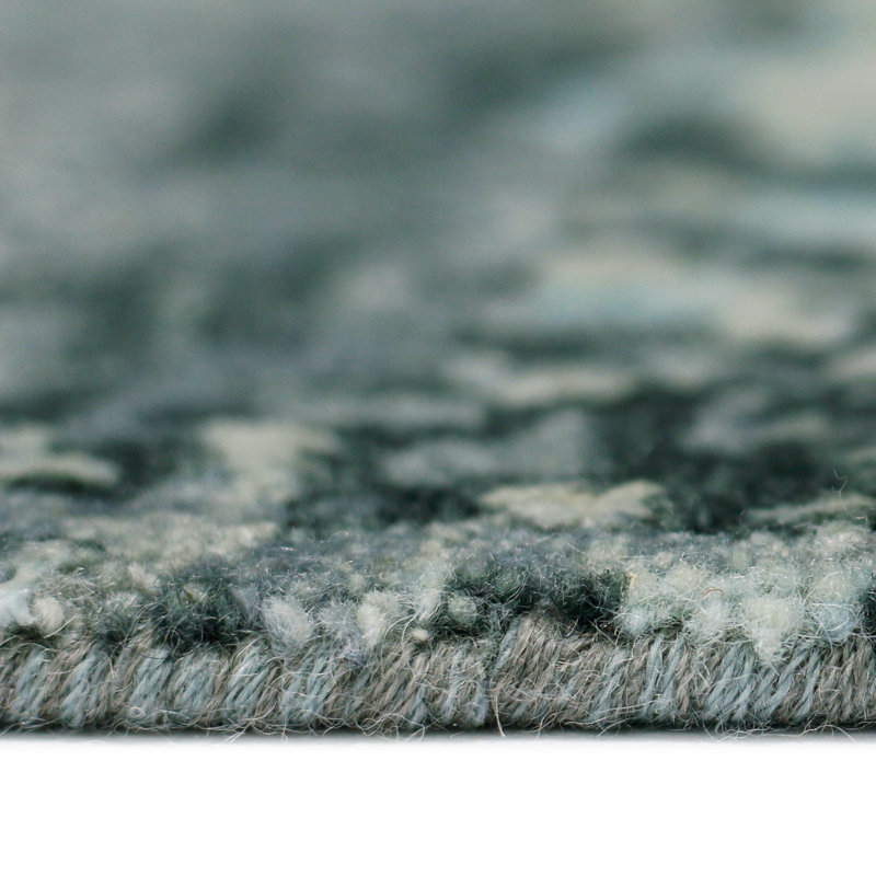 Hand-Knotted Blue Abstract Wool and Silk 10' x 14' Rug