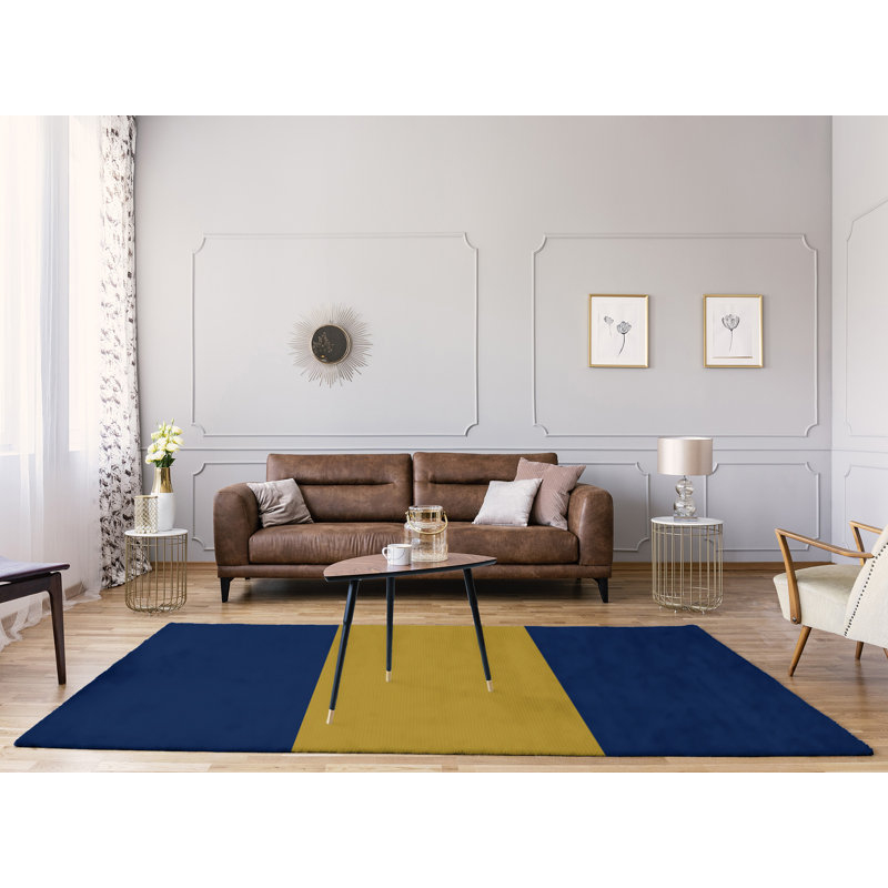 Tapis bleu marine/or tissé à plat Milwaukee, Rectangle 5 pi x 7 pi