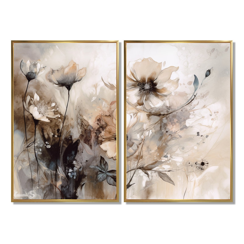 Georgetta - Grandes impressions florales sur toile, 36" H x 48" W, Impression encadrée flottante, Gold