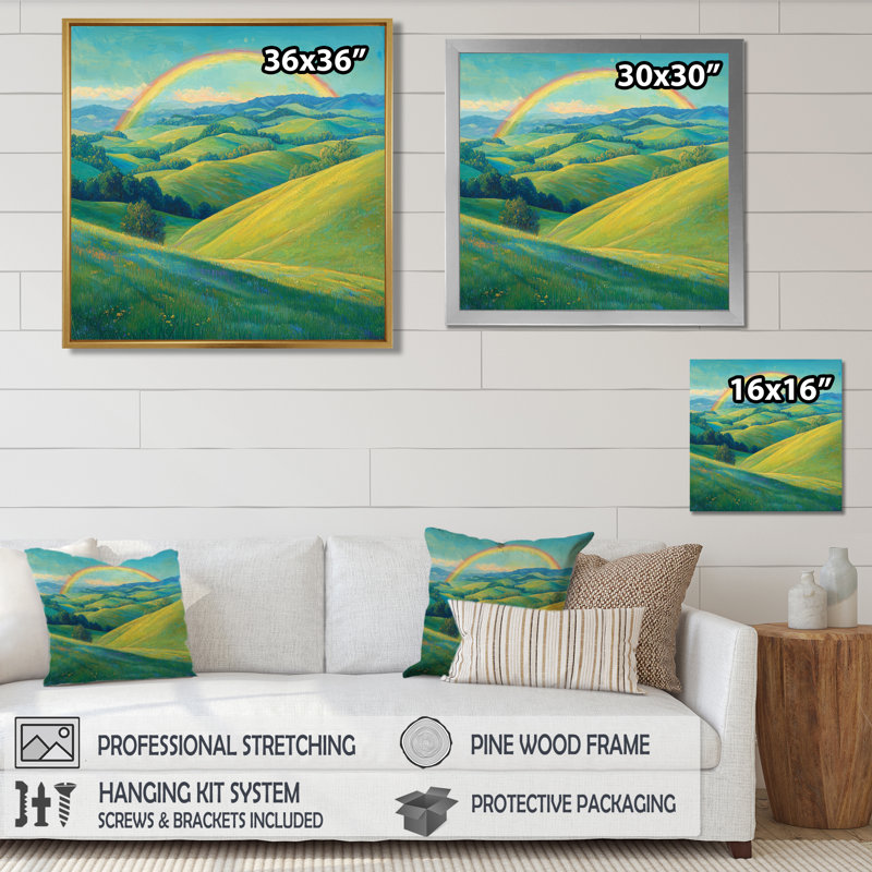 Giesa Rainbow In The Rolling Hills I - Rainbow Large, art mural, Toile tendue, Ne s’applique pas, H 30 po x l 30 po