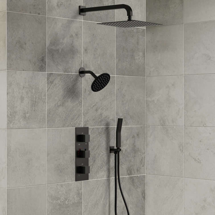 Thermostatic Dual Shower System 12" Rainfall Shower Head with Rough-in Valve