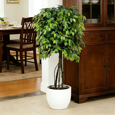 5ft Artificial Ficus Tree In Pot, Faux Ficus Tree With Lush Green Leaves, Lifelike Fake Evergreen Plant For Indoor And Outdoor Decor