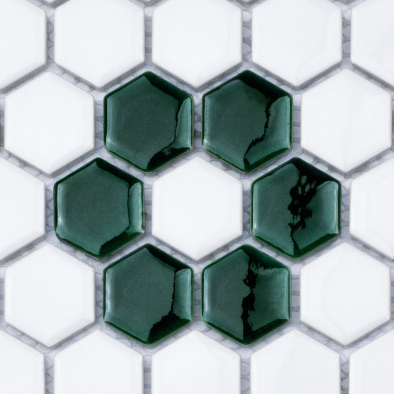 Metro Ion 1" Hex Emerald Single Flower White 10-1/4" x 11-7/8" Porcelain Mosaic Floor & Wall Tile
