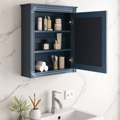 Pharmacie avec miroir 24 po x 27 po | Armoire de rangement murale avec tablette réglable et charnière à fermeture en douceur | Économiseur d'espace au-dessus de la toilette avec 3 tablettes réglables | Design moderne