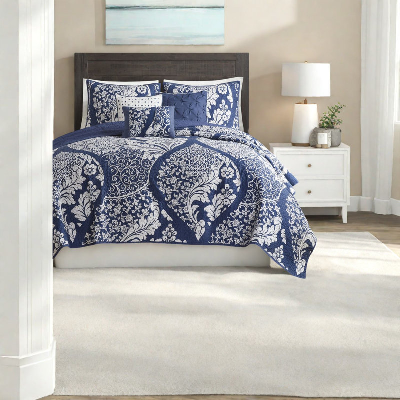 Ensembles de literie confortables en indigo, courtepointe en coton, conception transitionnelle pour la maison