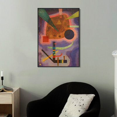 Reproduction d'art encadrée sur toile, reproduction giclée, « Les Trois Éléments » (1925) de Wassily Kandinsky, décoration murale pour salon, maison ou bureau (cadre mince noir, 61 x 81 cm).