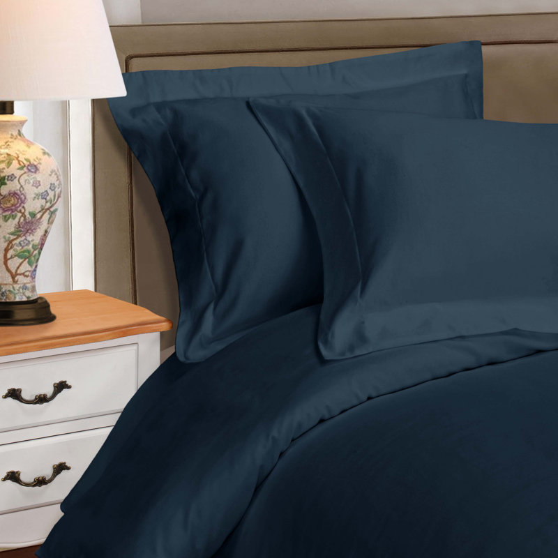 Arling Certified Egyptian Cotton Modern Solid 3 Piece Duvet Cover Set, Navy Blue