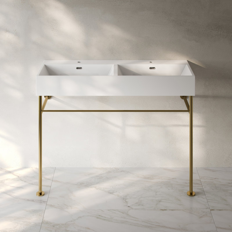 Claire 48" Double Basin Console Sink With Legs, Glossy Gold