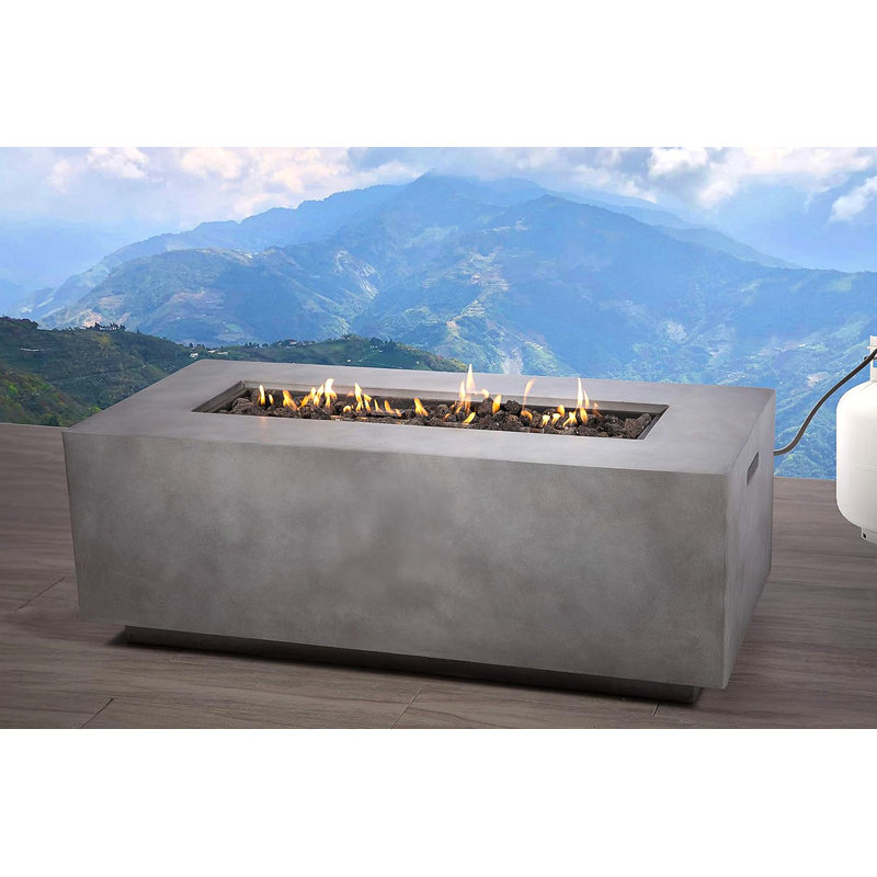 Concrete Outdoor Fire Pit Table, 15.1" H x 20.1" W x 42.1" D, Propane/Natural Gas