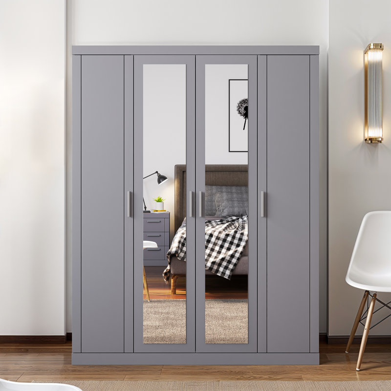 4 Door Wardrobe with Mirror, Cool Grey