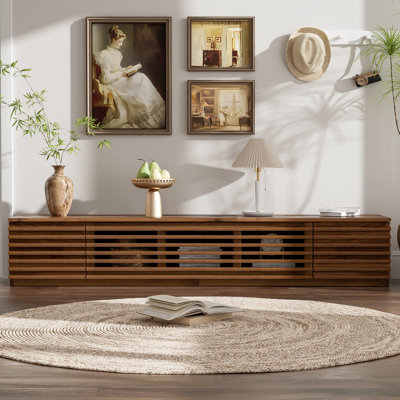 Meuble télé 70 po pour téléviseur de 80 po ou moins, centre de divertissement avec gestion des câbles et charnières à fermeture en douceur pour le salon