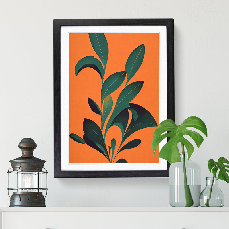 Croglin Mid Century Print Leaf - Picture Frame Print, Black, 64cm H x 46cm W x 2cm D