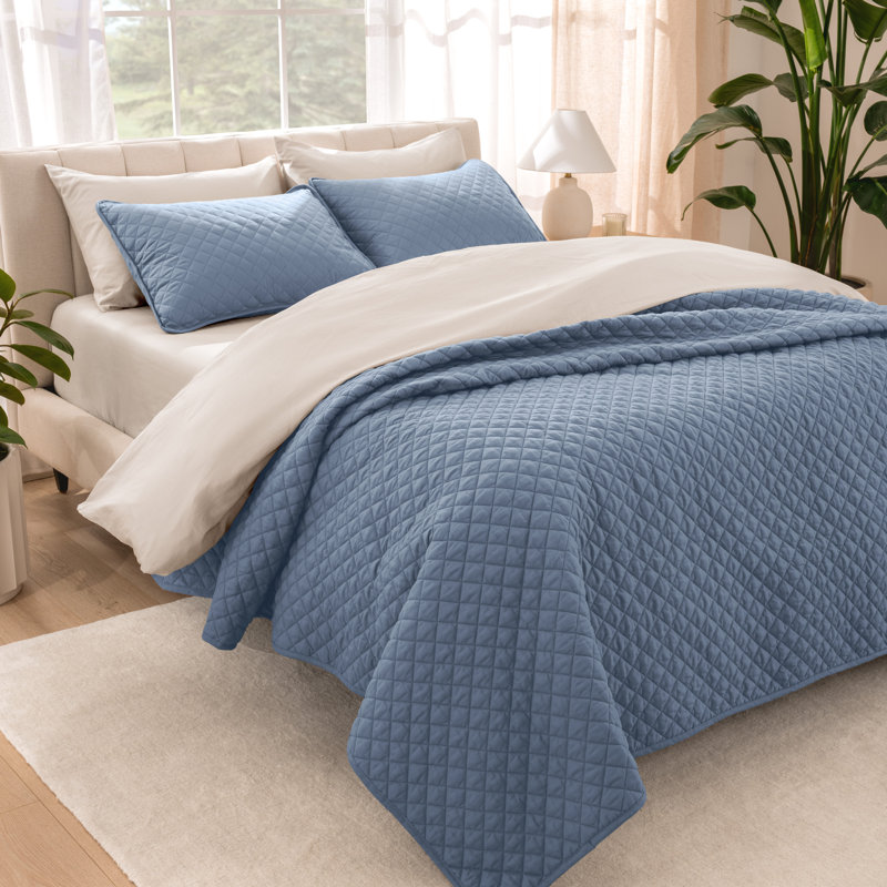 Ensemble de couvre-lit moderne et contemporain en microfibre 3 pièces , Bleu couronne
