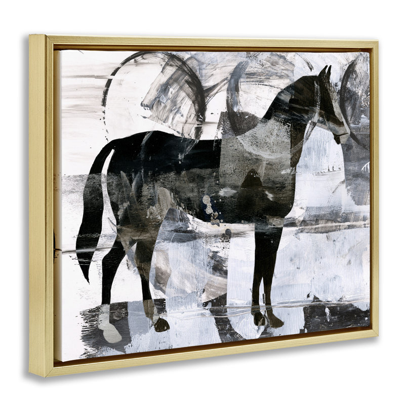 Art mural sur toile à motif de cercle et cheval par Ethan Harper, H 17 po x l 21 po, Cadre flottant métallique doré