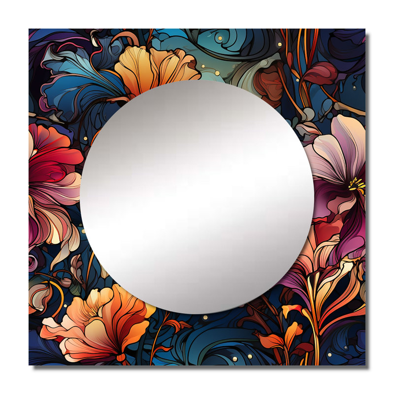 Victorian Nouveau Elegance Victorian Pattern I - Floral Square Living Room Wall Mirror Art, 23" x 23"