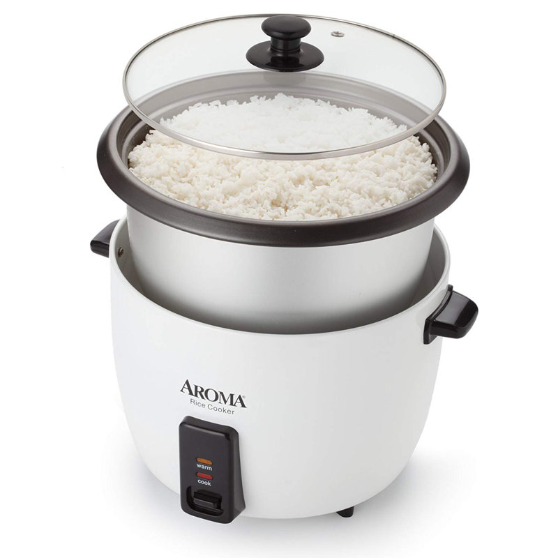 Aroma 32-Cup White Electric Non-Stick Rice Cooker with Steamer