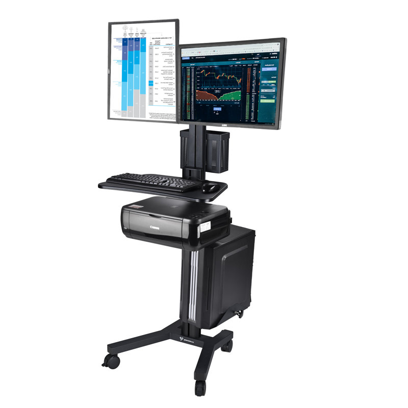 Moniteur de bureau à roulettes réglable en hauteur, Noir